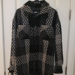 Fashion Nova Men Black and Gray Checkered Jacket